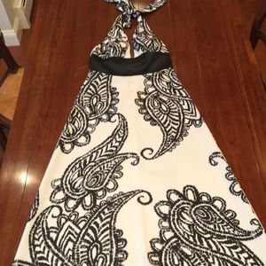 Full length white and black halter dress